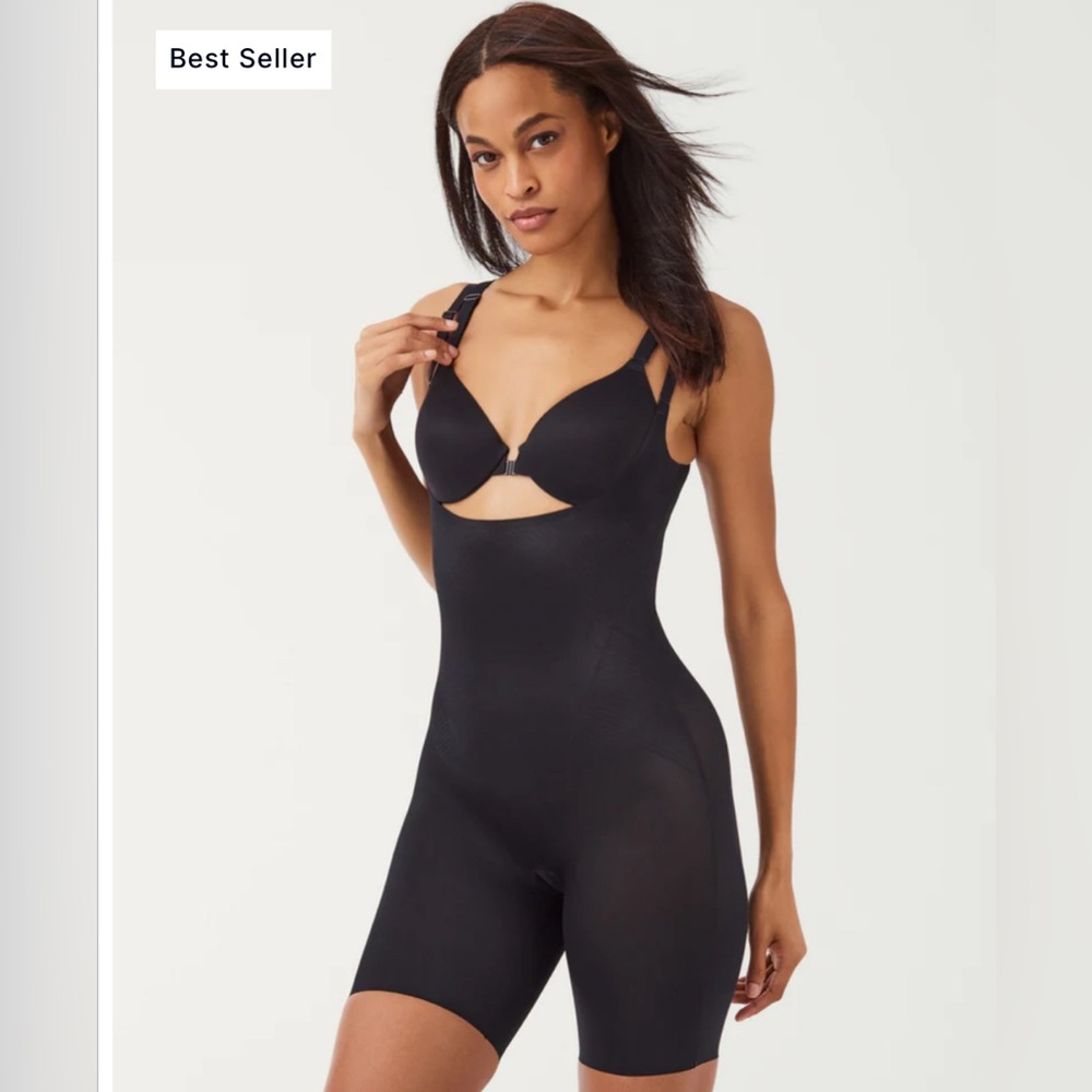 Spanx mid-thigh bodysuit 1X thinstincts black